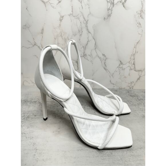 SCHUTZ Sandals Size 5B White Leather Open Square Toe Stiletto Heel Ankle Strap - Picture 3 of 12